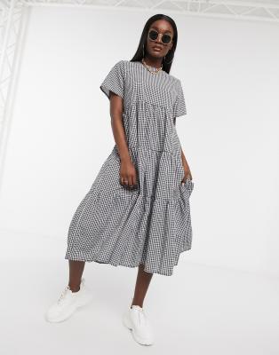 tiered midi smock dress