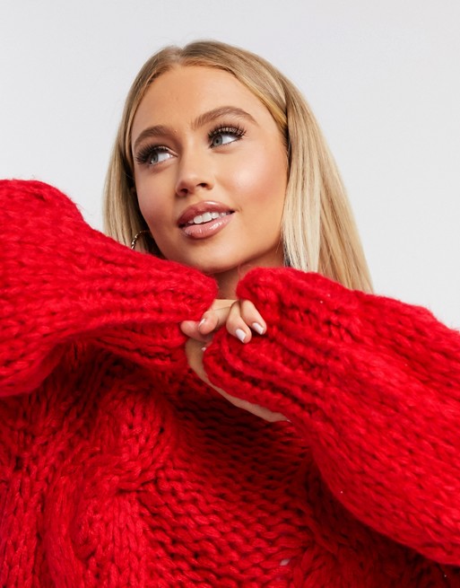 Missguided premium chunky jumper in red