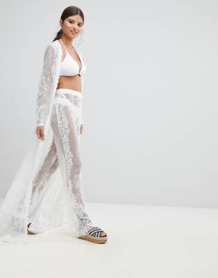 white lace beach pants