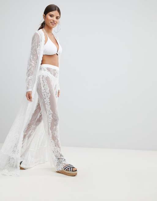 Missguided – Premium – Koronkowy zestaw plażowy – Kimono i spodnie, 3 z 3