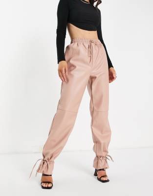 Missguided  PU tie hem joggers in blush - ASOS Price Checker