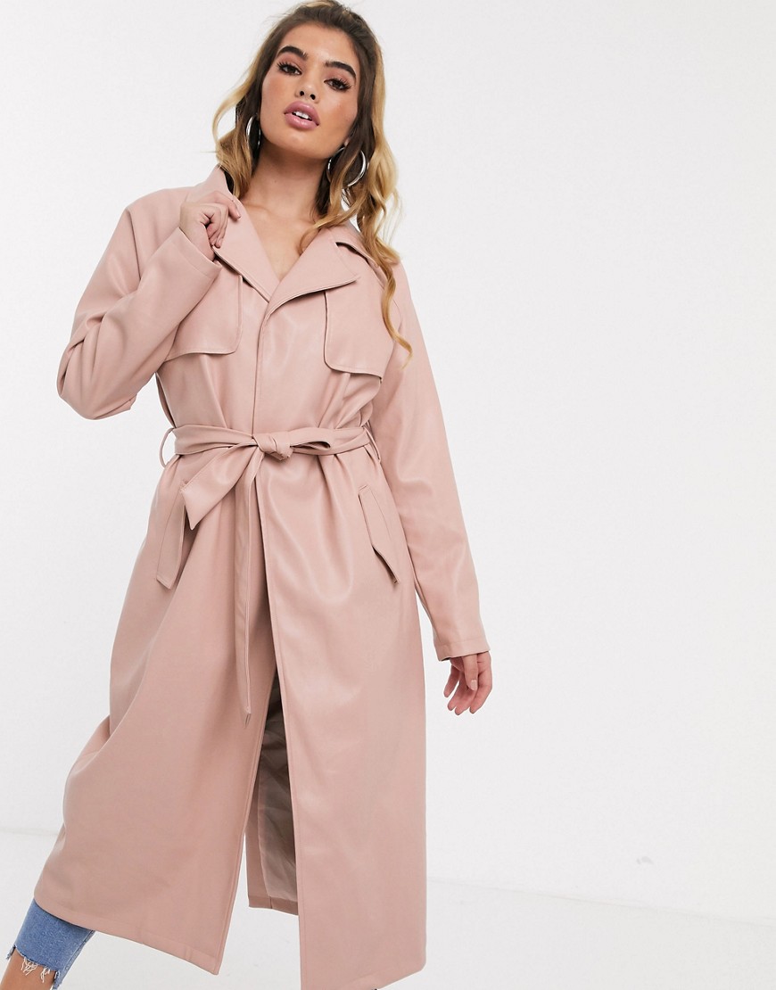 Missguided - PU trenchcoat in beige-Roze