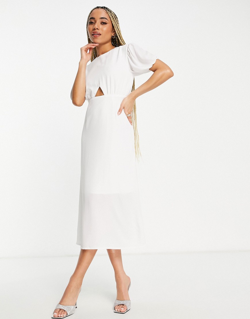 New Look Tall Puff Sleeve Cut Out Midi Dress In White | ModeSens