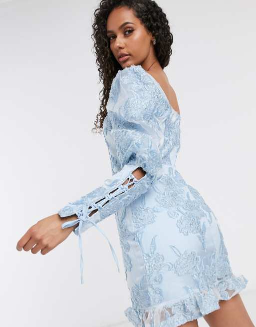 Missguided Puff Sleeve Milkmaid Mini Dress In Blue Asos 