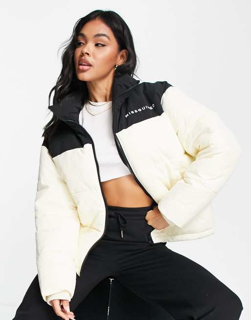 Missguided – Pufferjacke im Blockfarbendesign in Hellgrau