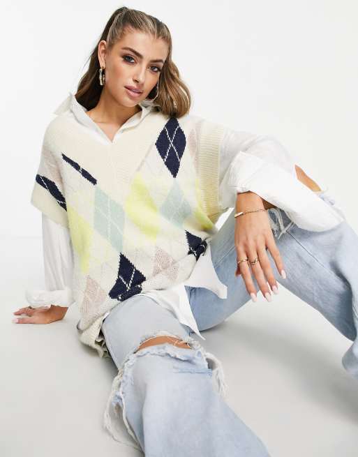 Missguided – Pullunder in Cremeweiß mit Argyle-Rautenmuster