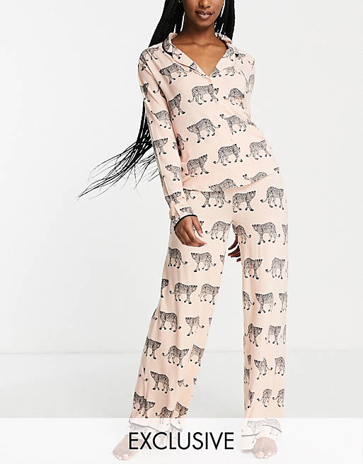 Missguided pyjama set in pink animal print