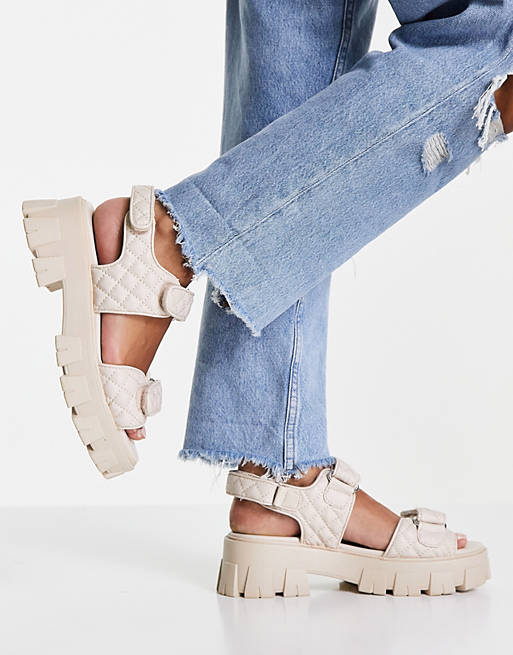 Missguided quilted grandad sandal in beige