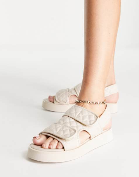 Missguided Quilted Grandad sandals in cream - view 1