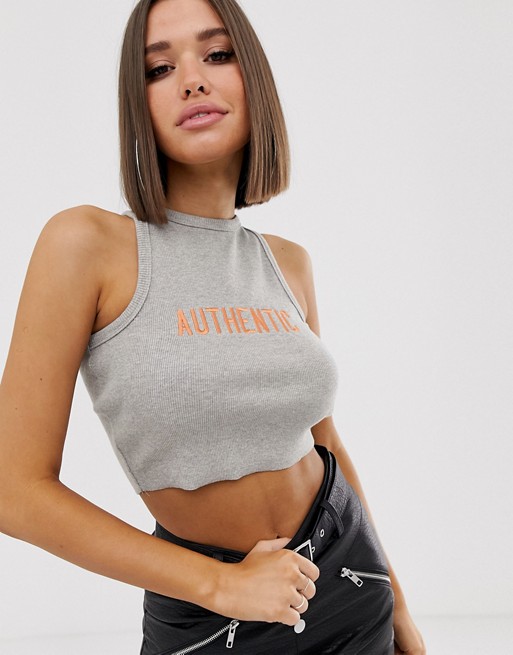 Missguided racer front crop top with neon slogan