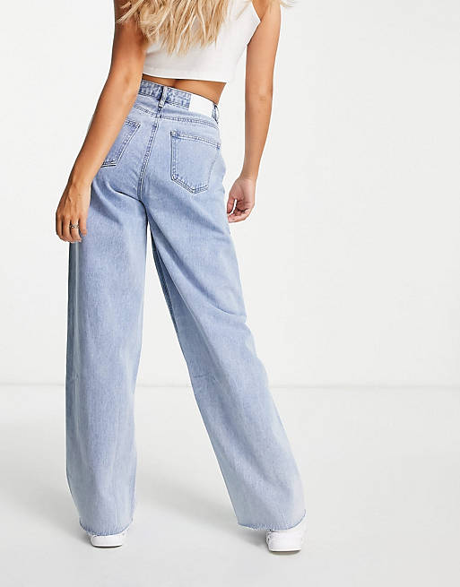  Missguided recycled straight jean with raw hem in bleached blue 
