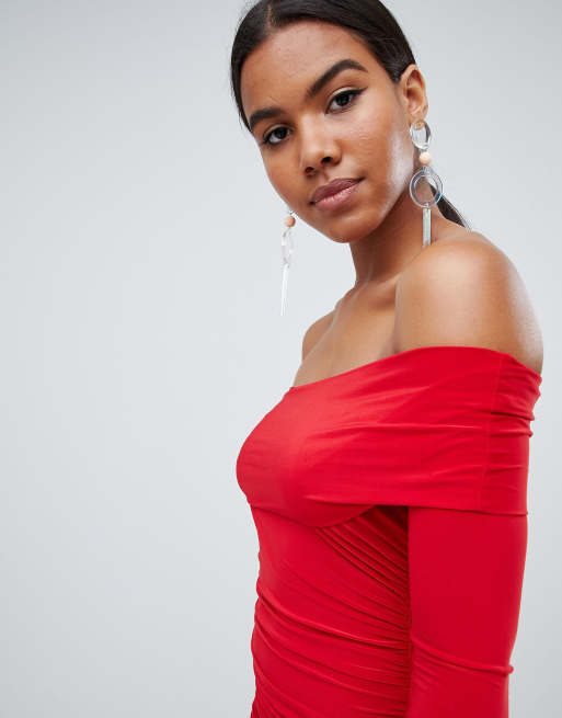 Missguided red best sale bardot dress