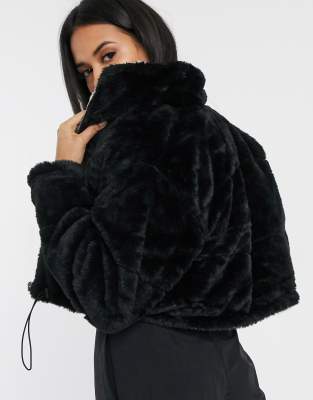 white faux fur cropped jacket