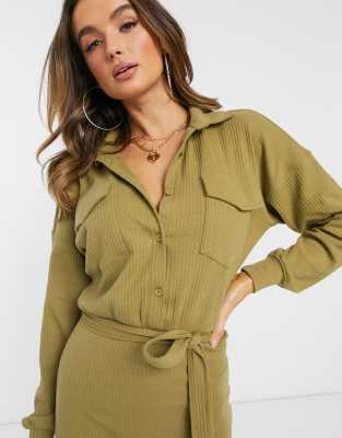 khaki belted shirt dress