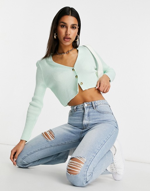 Missguided ribbed crop cardigan in mint