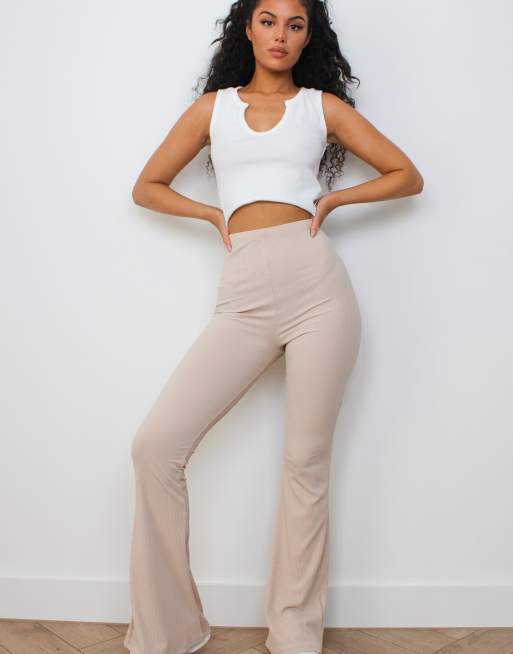 Stone Ribbed Jersey High Waist Flared Trousers