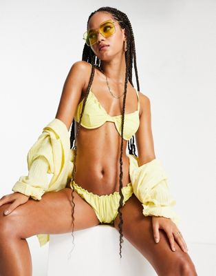 Missguided ribbed high leg bikini bottoms in yellow | ASOS