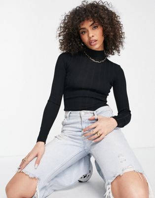 Missguided ribbed high neck body in black