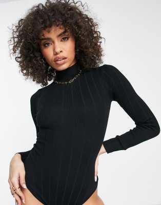 high neck black body suit