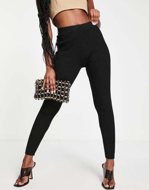 Missguided ribbed leggings in black