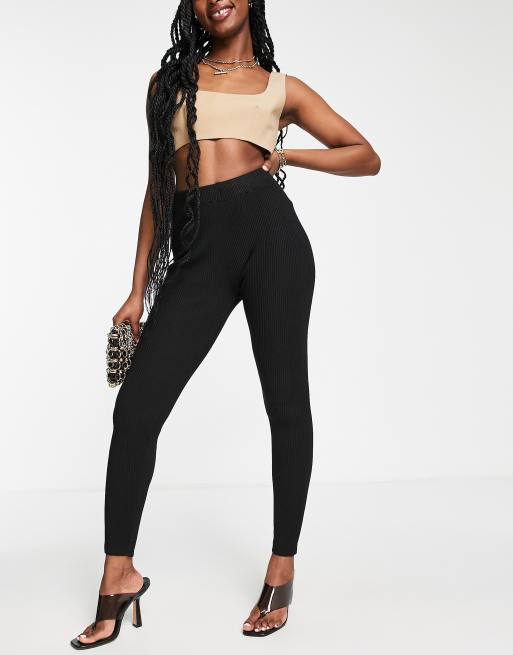 Missguided ribbed leggings in black