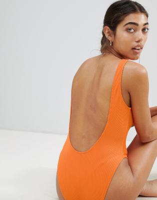 orange ribbed swimsuit