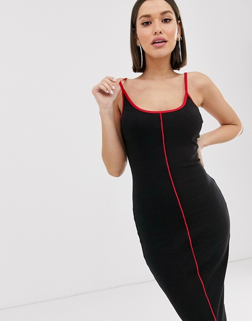 Missguided ribbed midi bodycon dress with red pipping