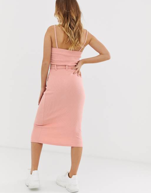 Missguided ribbed midaxi deals bodycon dress in peach