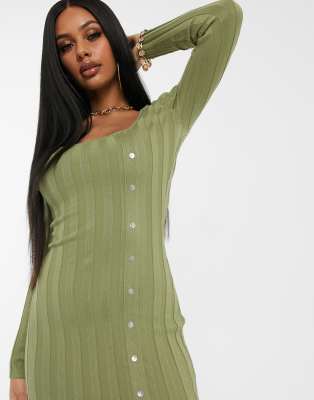 green ribbed midi dress