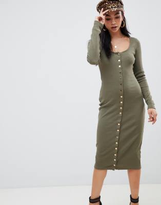 ribbed popper midi dress