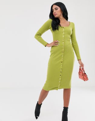 ribbed popper midi dress