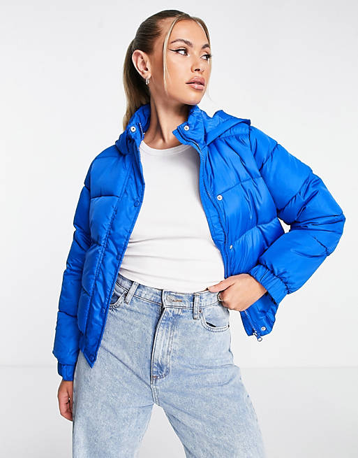 Missguided ribbed puffer jacket in cobalt