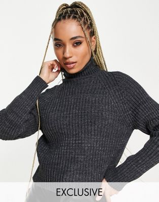 Missguided ribbed roll neck jumper in charcoal