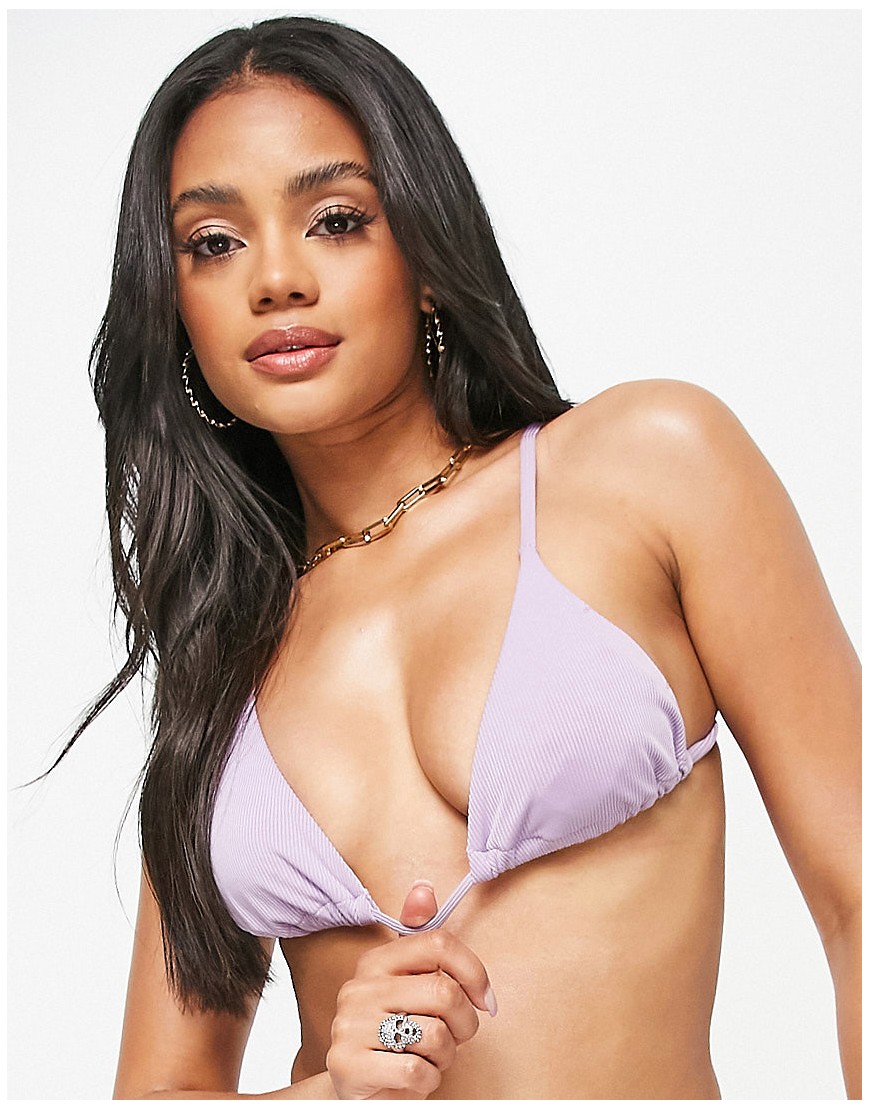 Missguided ribbed triangle bikini top in lilac-Purple