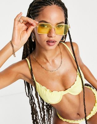 Missguided ribbed underwired bikini top with lettuce edge in yellow - ASOS Price Checker