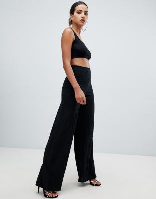 black stretch wide leg trousers