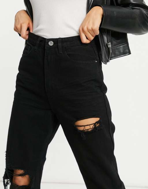 Missguided – Riot – Czarne mom jeans z rozcięciem na udzie, 3 z 4