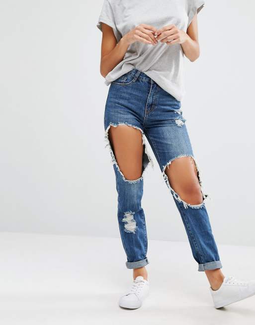 Trashed mom jeans outlet