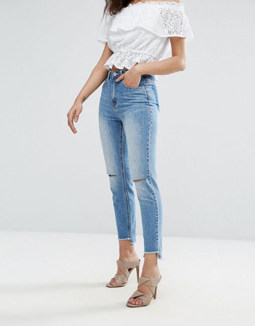 Missguided Riot High Rise Stepped Hem Skinny Jeans | ASOS