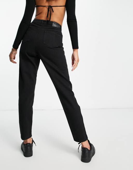 Notch High Waist Mom Jeans - Black