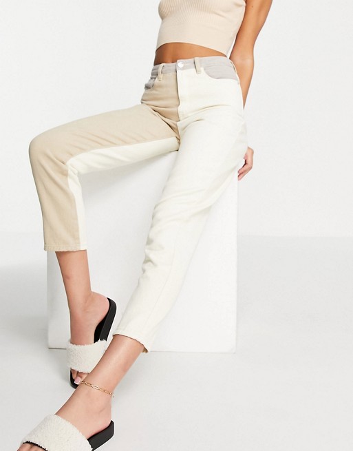 Missguided riot jean with neutral patch detail in cream