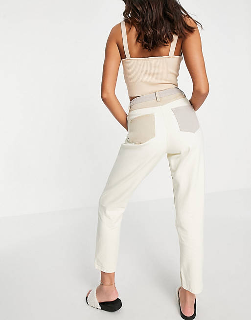 Jeans Missguided riot jean with neutral patch detail in cream 