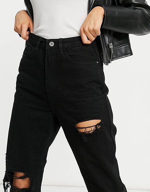 Jeans Missguided riot mom jean with slashed thigh in black 