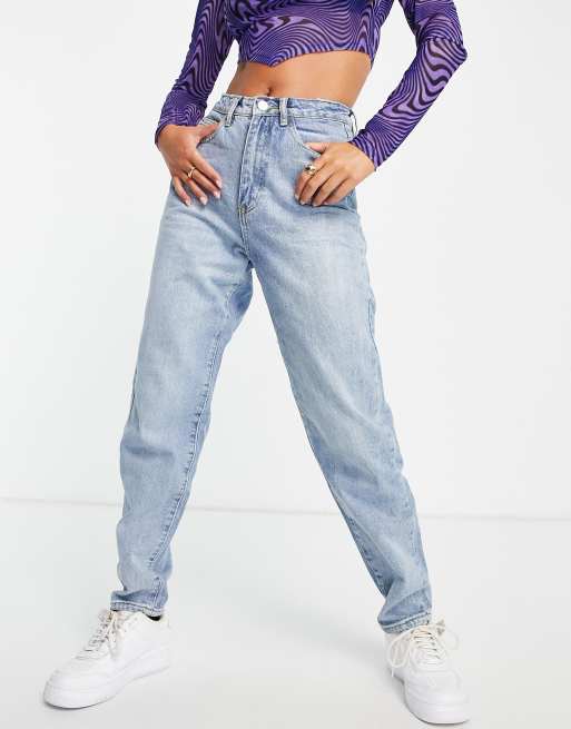 Missguided Riot Mom Jeans In Stonewash Blue Asos 