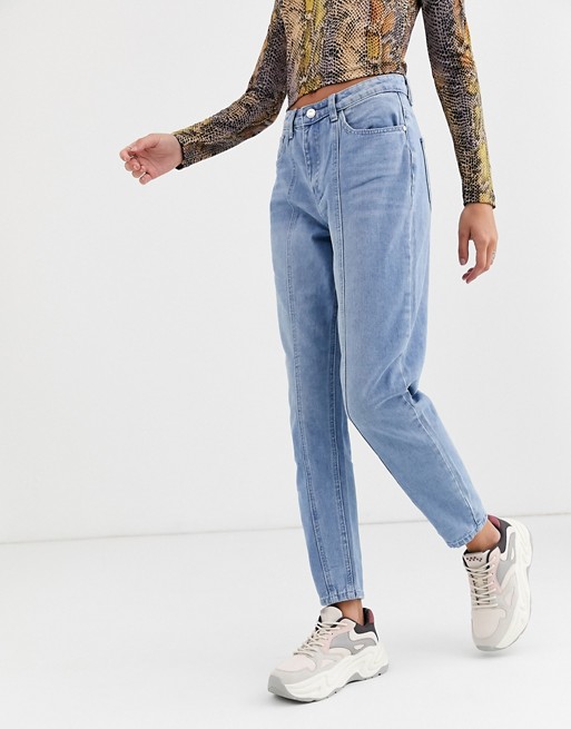 Missguided riot mom jeans with seam detail in blue