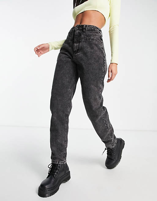 Women Missguided Riot seam detail jeans in washed black 