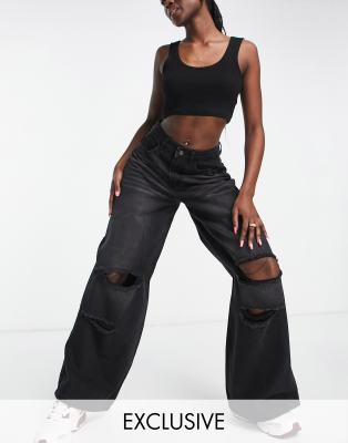 Missguided ripped baggy jeans in black