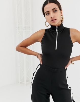 Missguided ørmeløst bodysuit med kontrastlynlås i sort