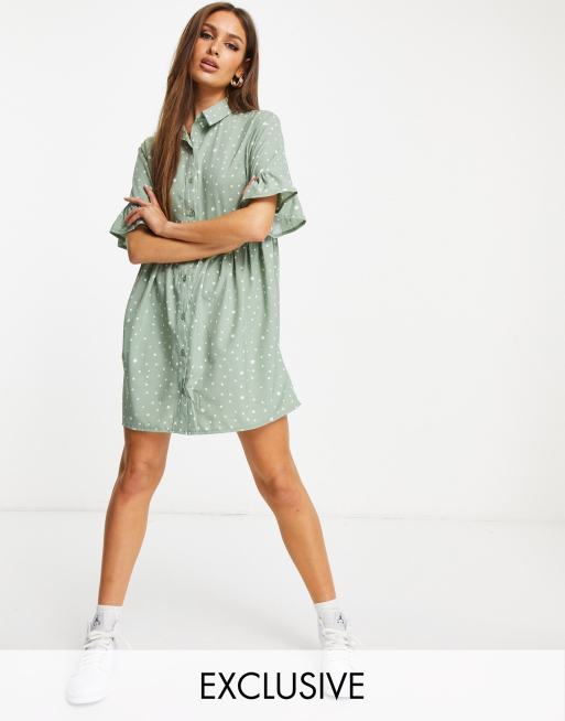 Missguided - Robe chemise à poignets volantés - Sauge