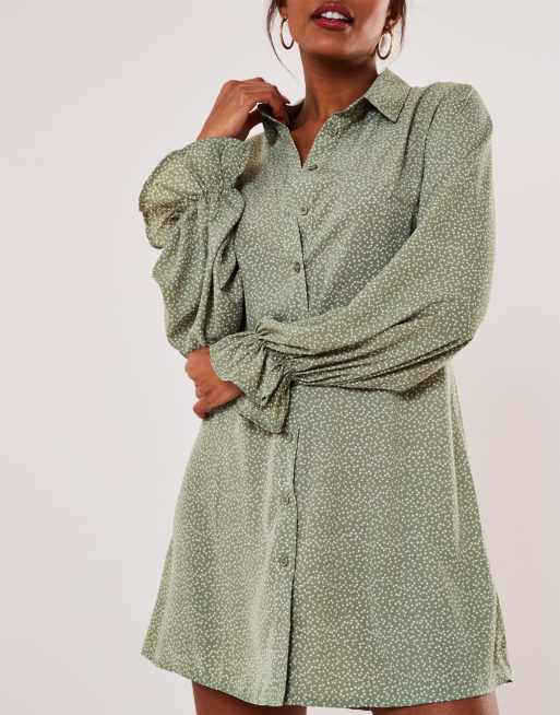 Missguided - Robe chemise à pois avec poignets volantés - Menthe, 3 de 4